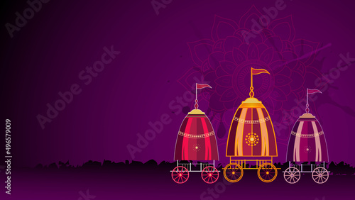 Happy Rath Yatra of Lord Jagannath Bala Bhadra and Subhadra banner design set of vector illustrations. Festival celebration of Lord Jagannath Annual Rathayatra festival in Odisha and Gujarat.