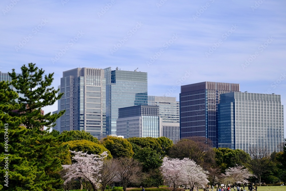 【東京】三の丸大手門と丸の内ビル群