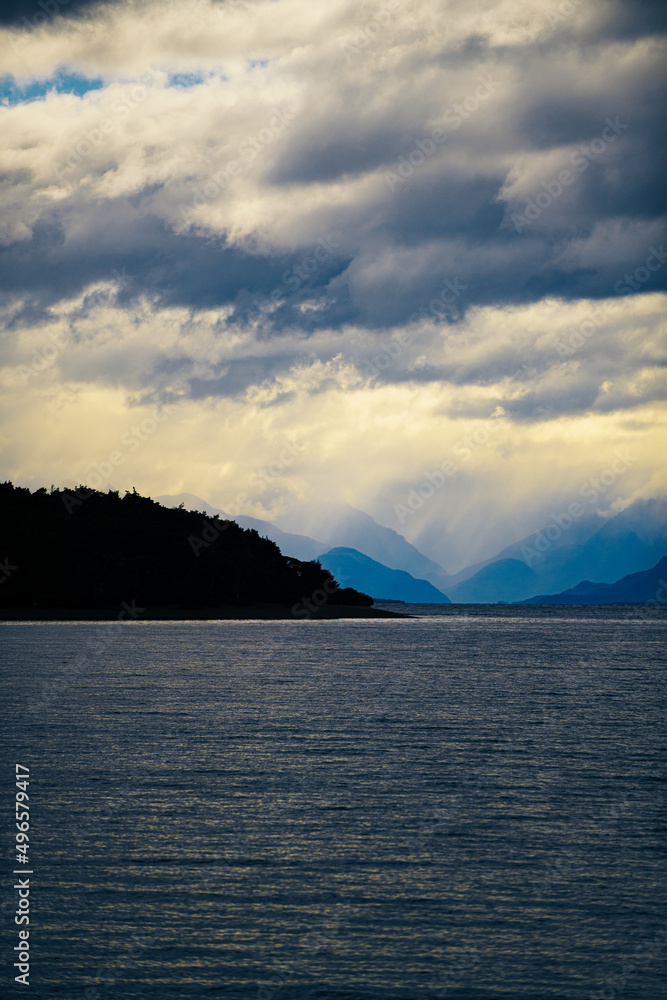 Dramatic light over lake in the mountains