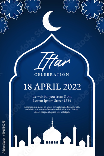 iftar invitation dark blue white tempate vector design