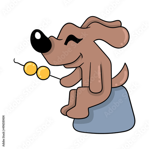 the dog is sitting on the rock enjoying the food, doodle icon image kawaii