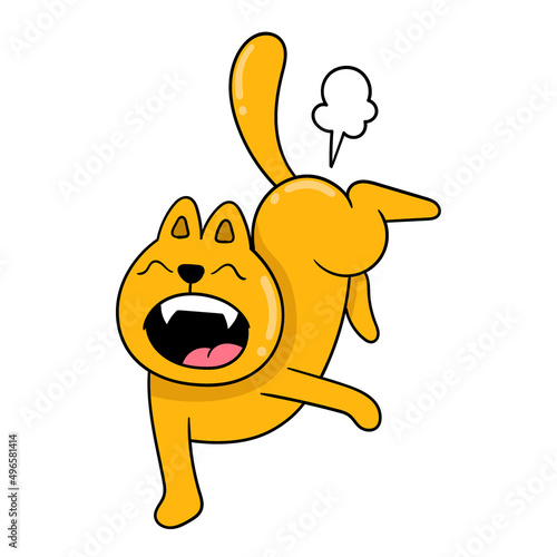 the yellow cat is screaming, doodle icon image kawaii