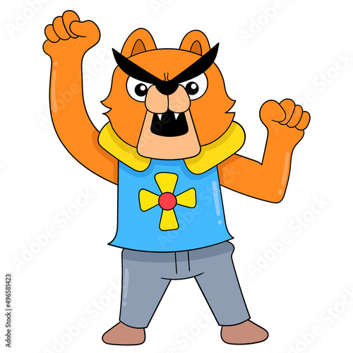fierce faced tiger is angry, doodle icon image kawaii