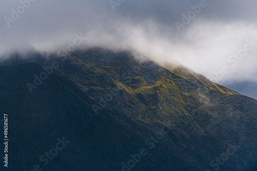 Mountain range in fog