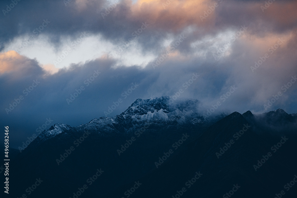 Snow covered mountain peaks