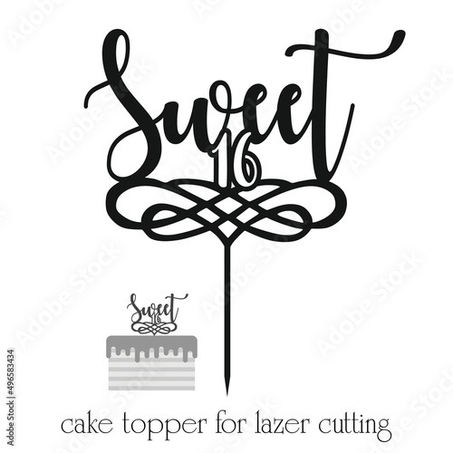 sweet 16 Cake Topper design calligraphy Handwritten Celebration Perfect for scrap booking poster adn laser cutting