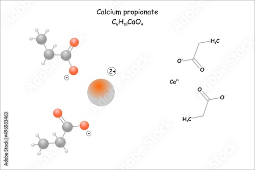 Stylized molecule model/structural formula of the food preservative calcium propionate.
