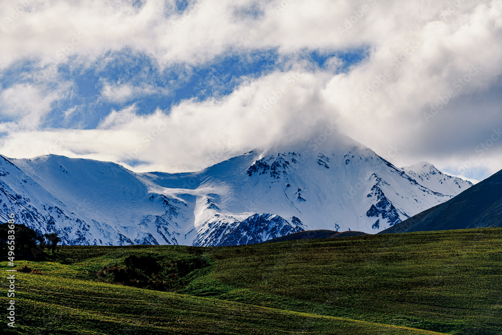 Fototapeta premium Snow covered peaks in mountain landscape