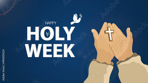 Holy week catholic traditional concept.  Backdrop on blue color vector illustration.