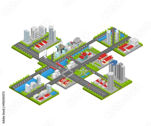 Illustration  mining sites in urban areas in isometric style