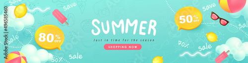 Colorful Summer sale banner background with beach vibes decorate