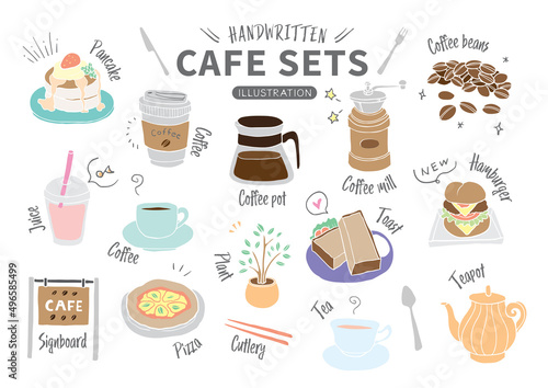 手描き素材セット_食べ物_カフェセット_線なしカラー