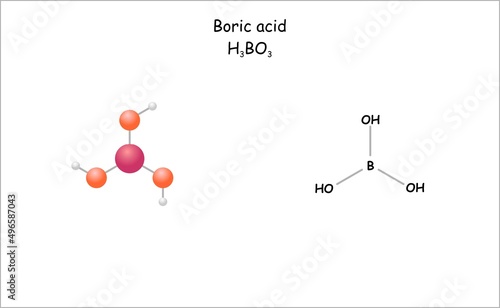 Stylized molecule model/structural formula of boric acid. Use as food preservative for caviar.