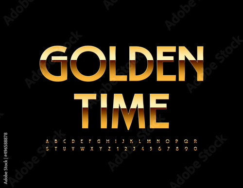 Vector modern logo Golden Time. Elegant Stylish Font.Artistic Alphabet Letters and Numbers
