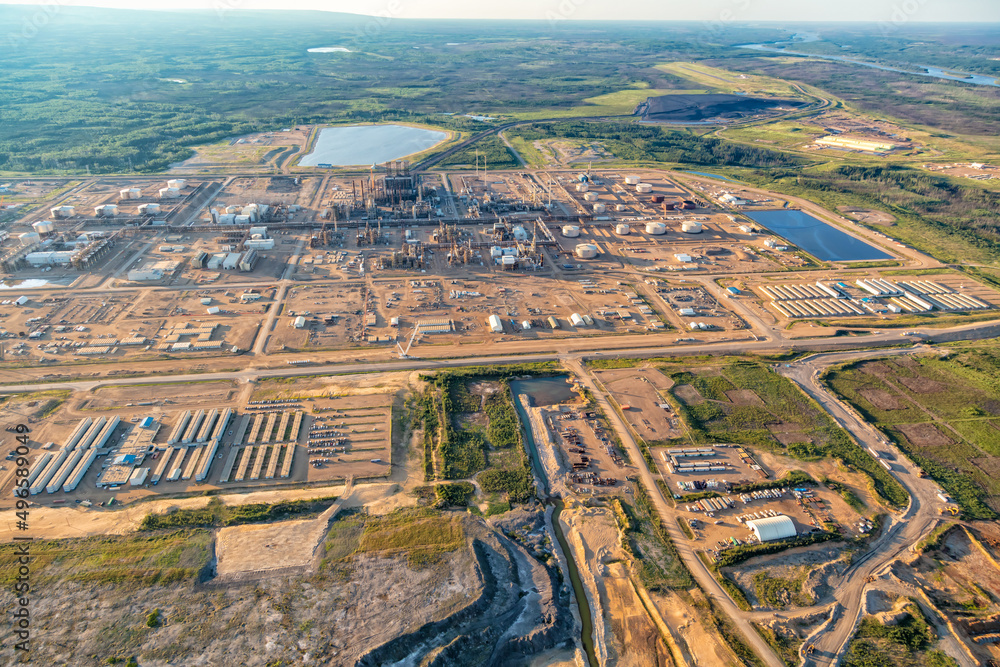 Aerial view of Ft McMurray refinery storage plant