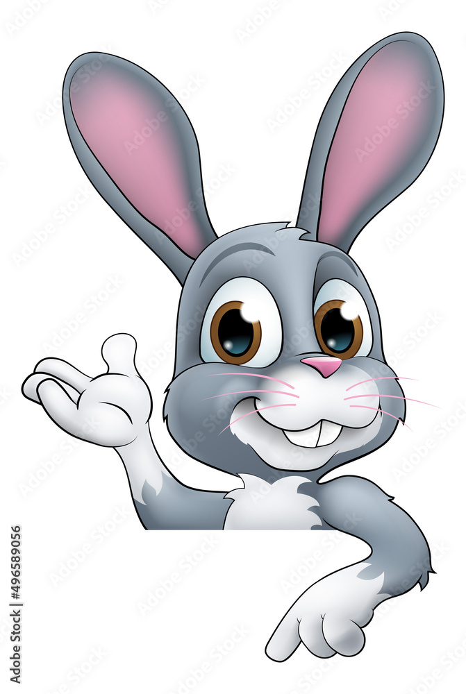 Easter Bunny Rabbit Cartoon Character Peeking Sign Easter Bunny Rabbit Cartoon Character Peeking Sign