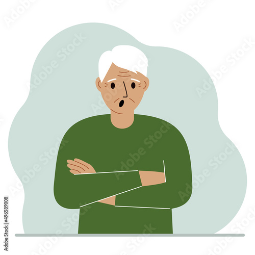 Granddad is screaming and upset. The arms are crossed over the chest. Vector