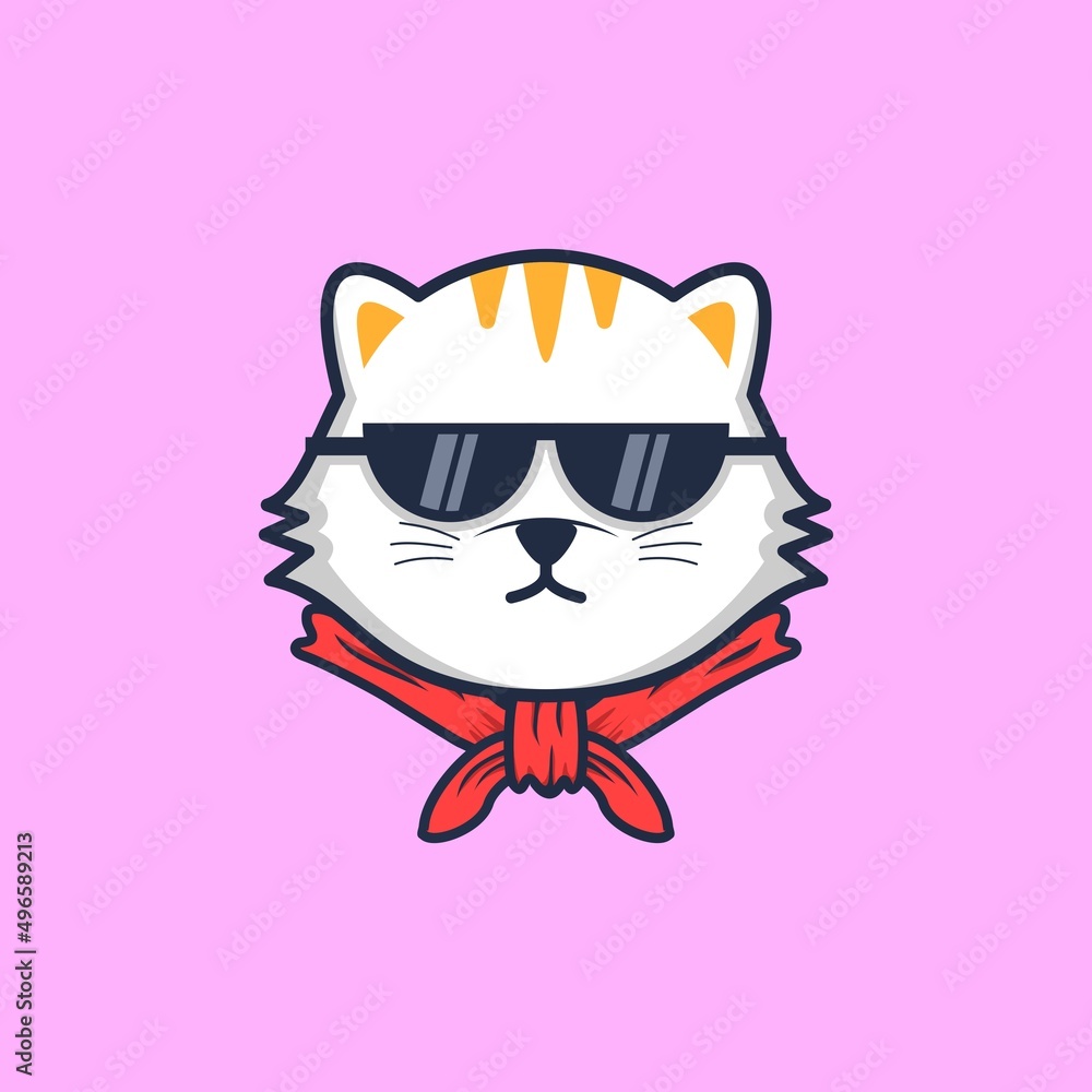 Obraz premium Cute cat glasses logo design vector illustration
