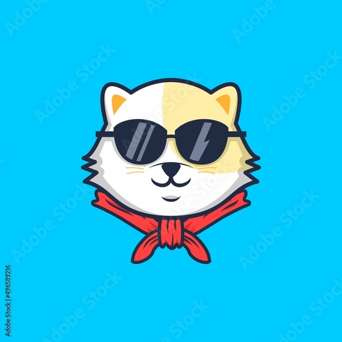 Cute cat with eyeglasses logo design vector illustration