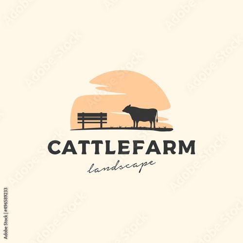 Cattle farm landscape Logo design vector illustration