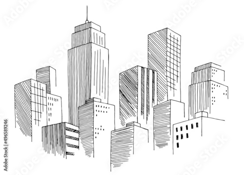 City graphic black white cityscape skyline sketch illustration vector  photo