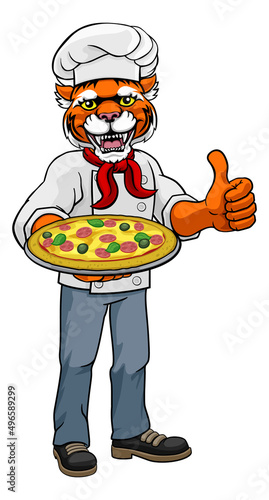 Tiger Pizza Chef Cartoon Re...