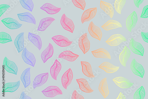 Rainbow leaves on a light gray background, seamless pattern 