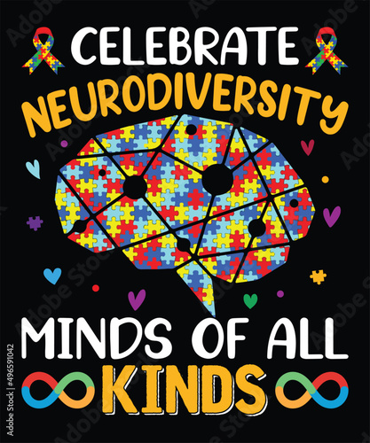 Celebrate neurodiversity Minds Of All Kinds T-Shirt Design.