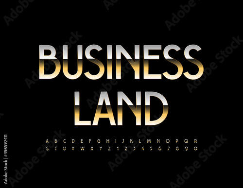 Vector golden logo Business Land. Modern Elegant Font. Artistic Alphabet Letters and Numbers set