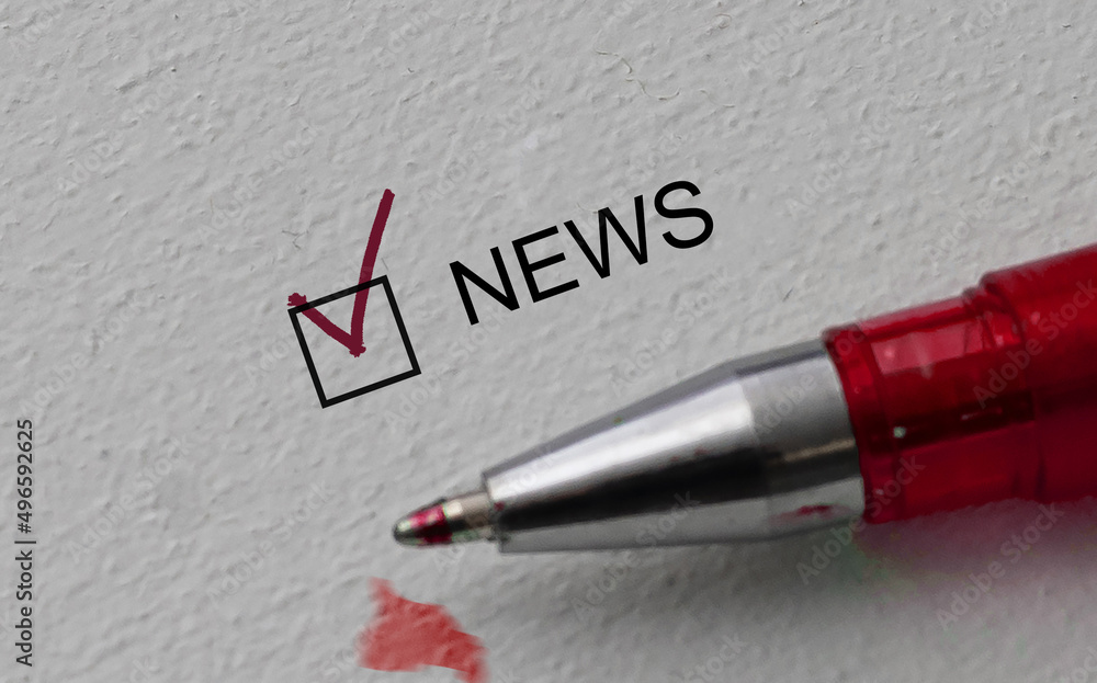 Fototapeta premium check mark on the word no war and red pen. Closeup, concept