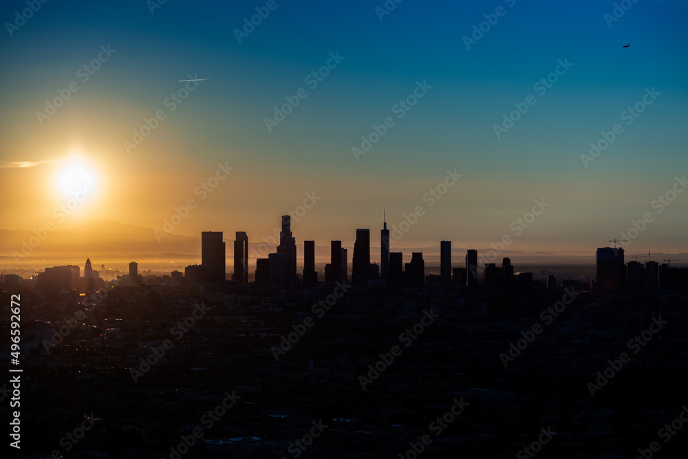 Aerial Silhouette of the Californian sun rising USA