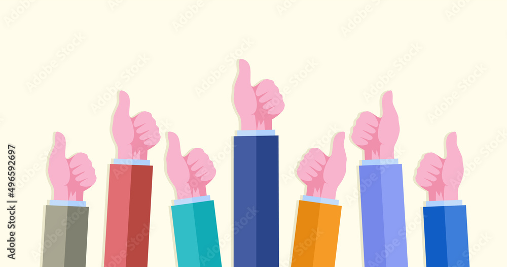thumb hand concept, like this, good, vote, voting, gesture, flat illustration vector template banner