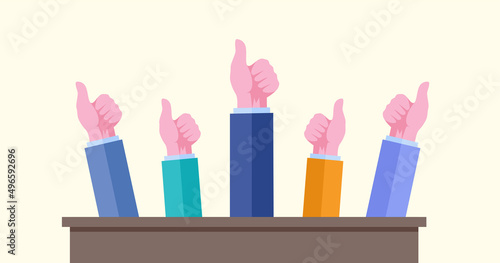 thumb hand concept, like this, good, vote, voting, gesture, flat illustration vector template banner