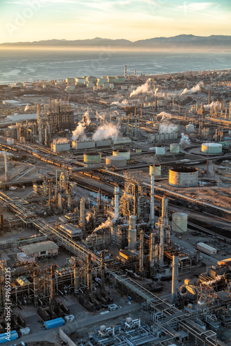 Aerial of Petrochemical Industrial storage facility Los Angeles