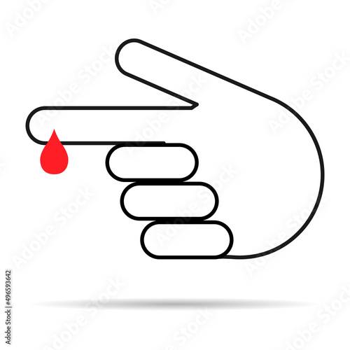 Hand finger with drop blood icon shadow, medical health test symbol, control measurement vector illustration