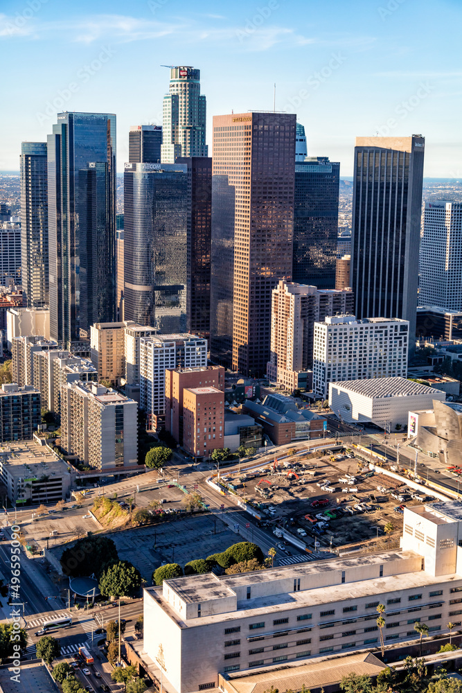 Aerial view of Los Angeles city skyline California