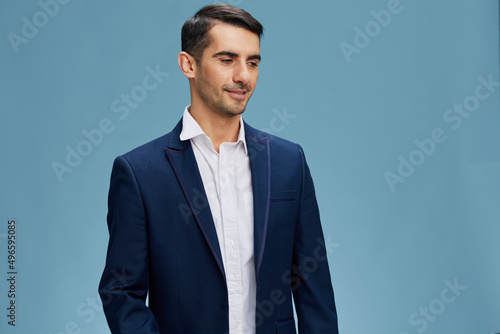 Schilderij op canvas man in business suit looking away marketing manager professional blue isolated b