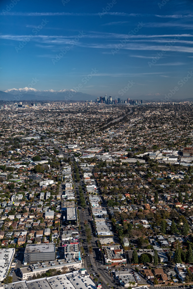 Aerial view of Los Angeles Urban skyline USA