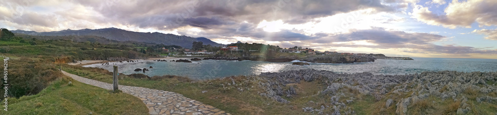 panoramic photo Toro beache, Llanes, Asturias, Spain,