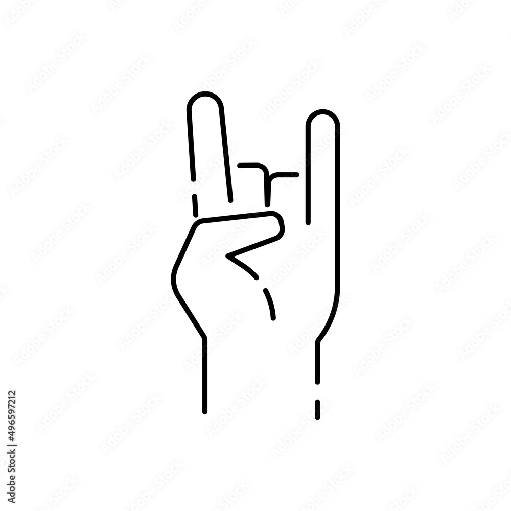 Obraz premium Rock roll heavy metal sign of the horns line art vector icon for apps and websites. Music and sound