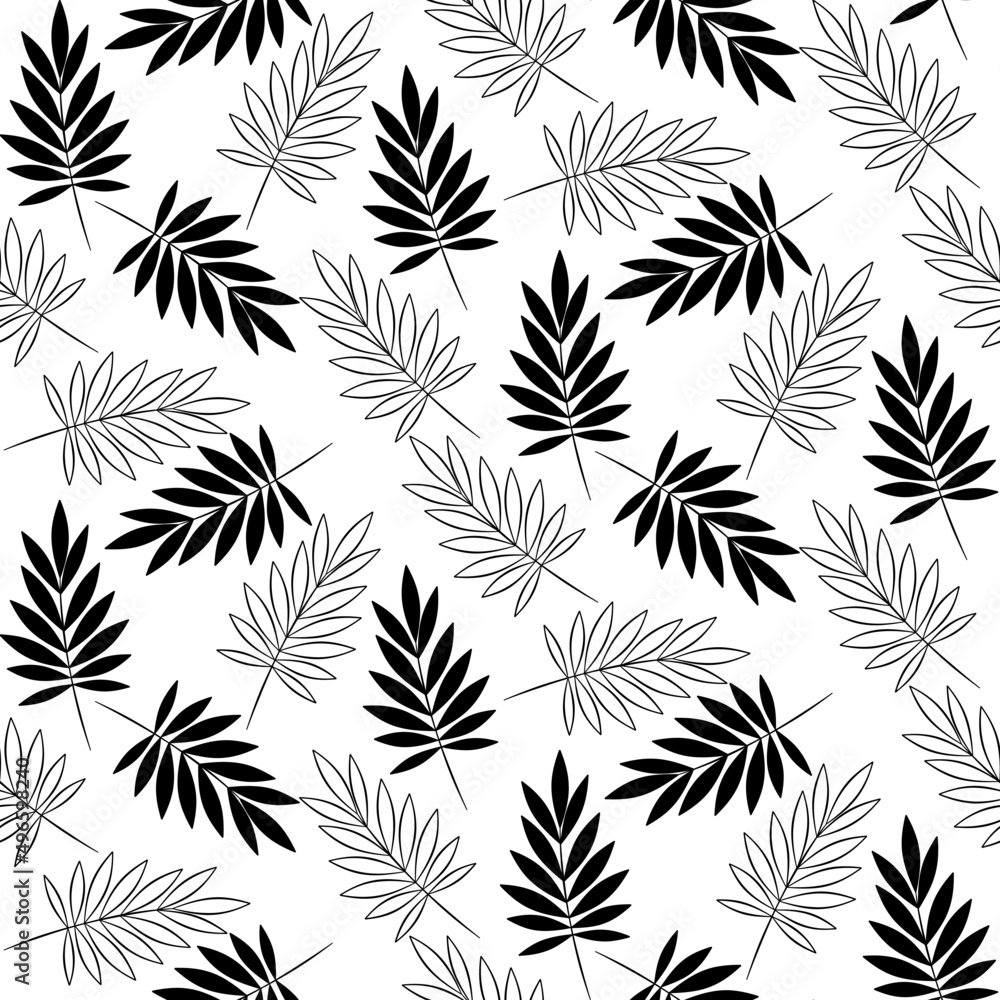 Vector seamless half-drop pattern, with leaves Vector seamless half-drop pattern, with leaves