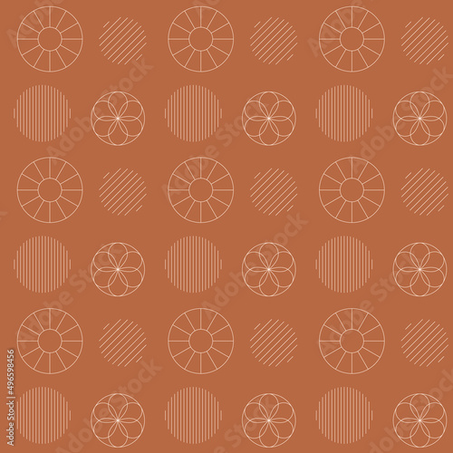 Geometric circles seamless pattern. Abstract boho with striped elements. Bohemian style. Vector illustration