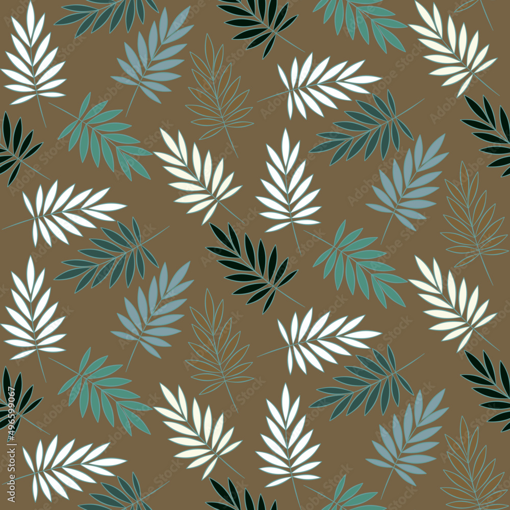 Vector seamless half-drop pattern, with leaves Vector seamless half-drop pattern, with leaves