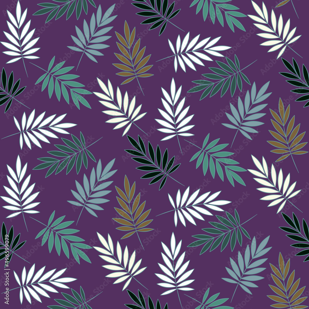 Vector seamless half-drop pattern, with leaves Vector seamless half-drop pattern, with leaves