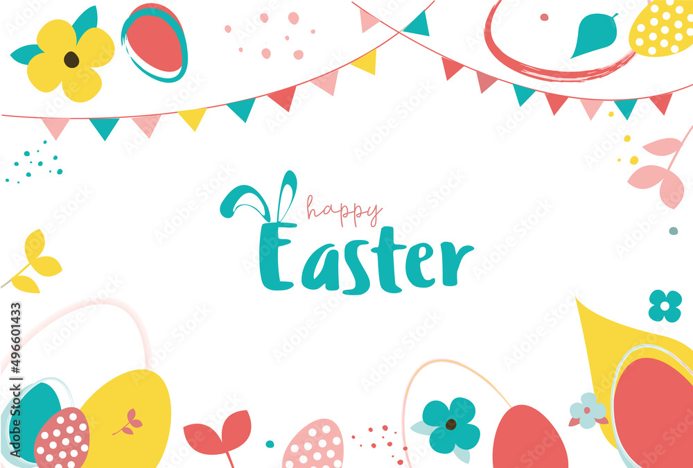 Happy Easter banner. Trendy Easter design with typography. Modern minimalist style. Greeting card, flyer, banner. Colorful postcard. flat cartoon illustration
