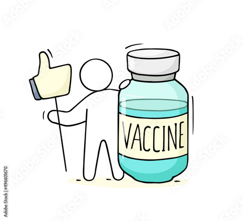 Man with vaccine and like symbol.