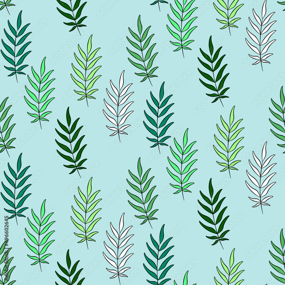 Vector seamless half-drop pattern, with leaves Vector seamless half-drop pattern, with leaves