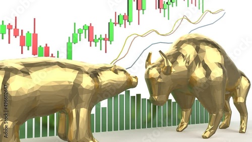 Bull and bear economy concept with bull and bear confront