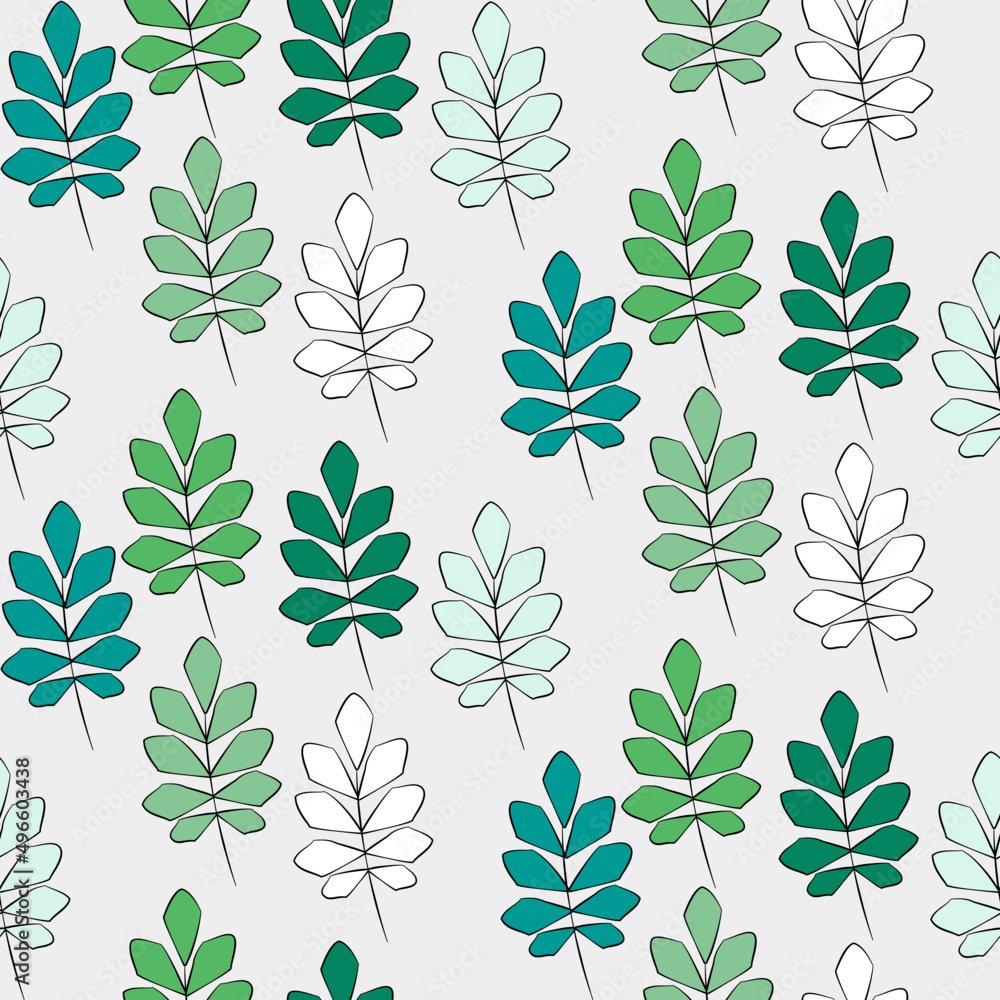 Vector seamless half-drop pattern, with leaves
