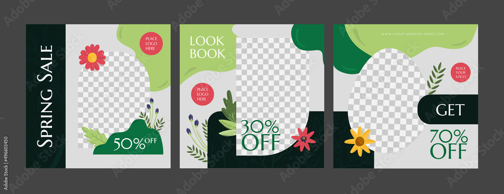 Trendy Spring floral and botanical square templates. Suitable for social media posts, mobile apps, cards, invitations, banners design and web/internet ads.